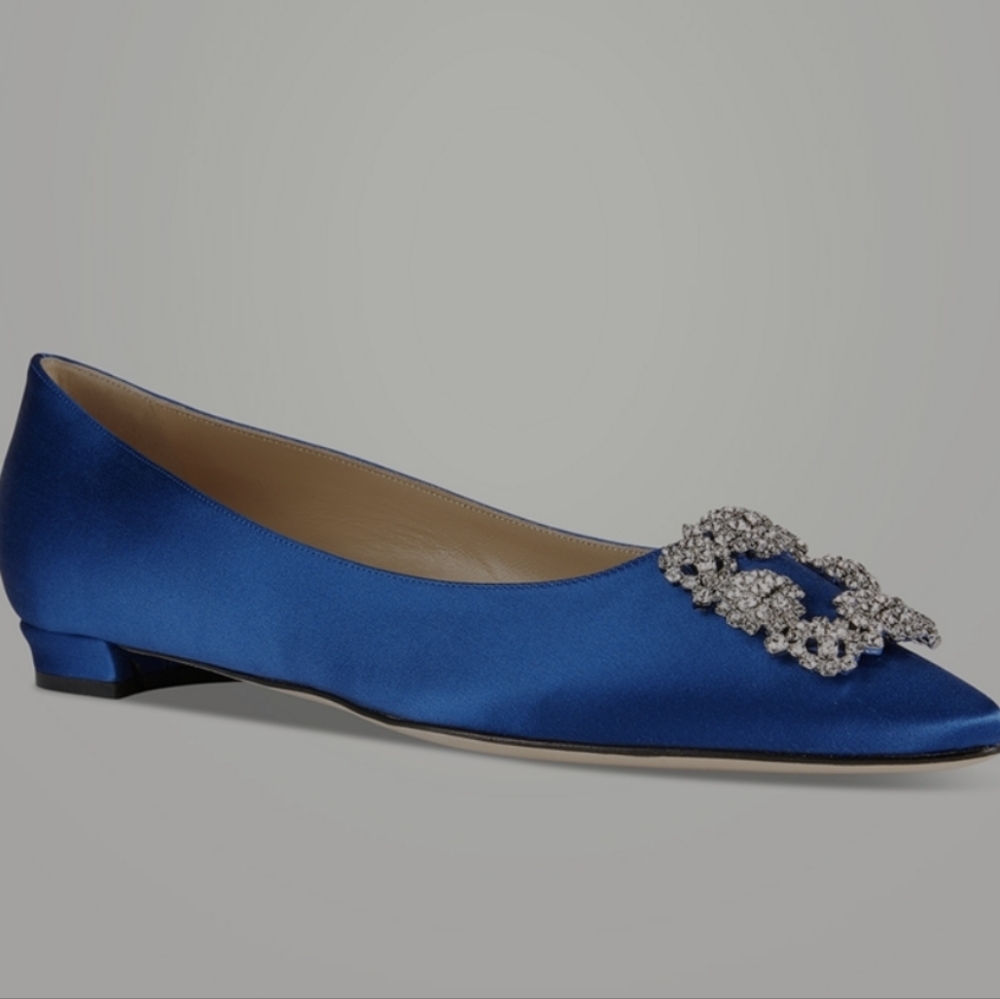 Manolo Blahnik Hangisi Crystal Buckle Flat